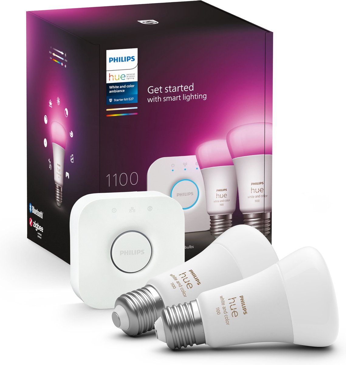 Kit de démarrage Philips hue - blanc et coloré - 2 lampes - e27 - 1100lm