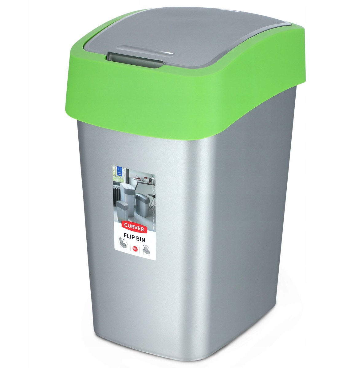 Keter Curver Flip Bin - Poubelle - 9l - Vert argenté - Conception durable