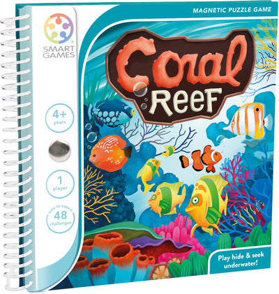 Smartgames récif de corail - jeu de pensée logique magnétique - 48 défis éducatifs sous-marins - jeu de voyage compact jeu solo - à partir de 4 ans