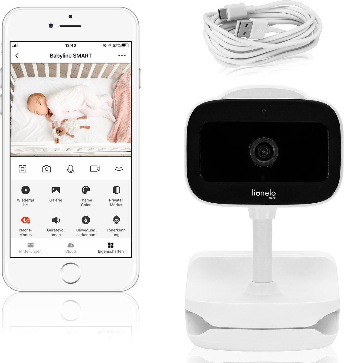Lionelo babyline go white - babyphone électronique sans fil - communication bidirectionnelle - 180 degrés - mode nuit jusqu'à 8 mètres