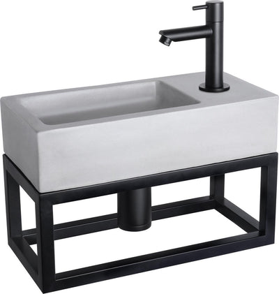 Ensemble fontaine Differnz Ravo - 38,5x18,5x25cm - rectangle - 1 trou de robinetterie - robinet droit noir mat - avec cadre noir - béton gris clair