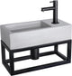 Ensemble fontaine Differnz Ravo - 38,5x18,5x25cm - rectangle - 1 trou de robinetterie - robinet droit noir mat - avec cadre noir - béton gris clair