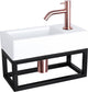 Ensemble fontaine Differnz Ravo - 38,5x18,5x25cm - rectangle - 1 trou de robinetterie - robinet courbé en cuivre - avec cadre noir - céramique blanche