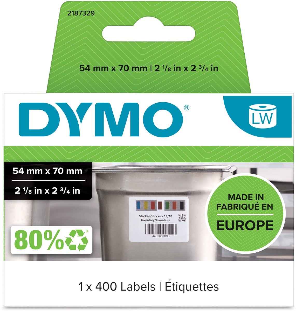 Étiquettes originales d'étiqueteuse Dymo pour la rotation des stocks | 54 mm x 70 mm | 400 étiquettes autocollantes pour la rotation des stocks dans les cuisines professionnelles | étiquettes robustes pour les imprimantes d'étiquettes labelwriter