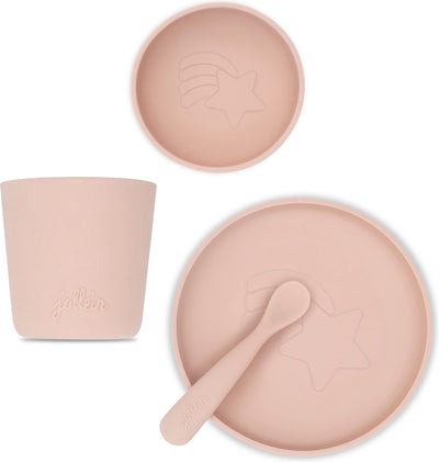 Jollein - service de table enfant 4 pièces (rose pâle) - silicone - vaisselle bébé, couverts bébé - 6-18 mois