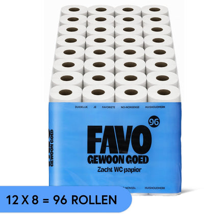 Papier toilette Favo just good favo - 96 rouleaux - 180 feuilles par rouleau - papier toilette doux et résistant - pack économique