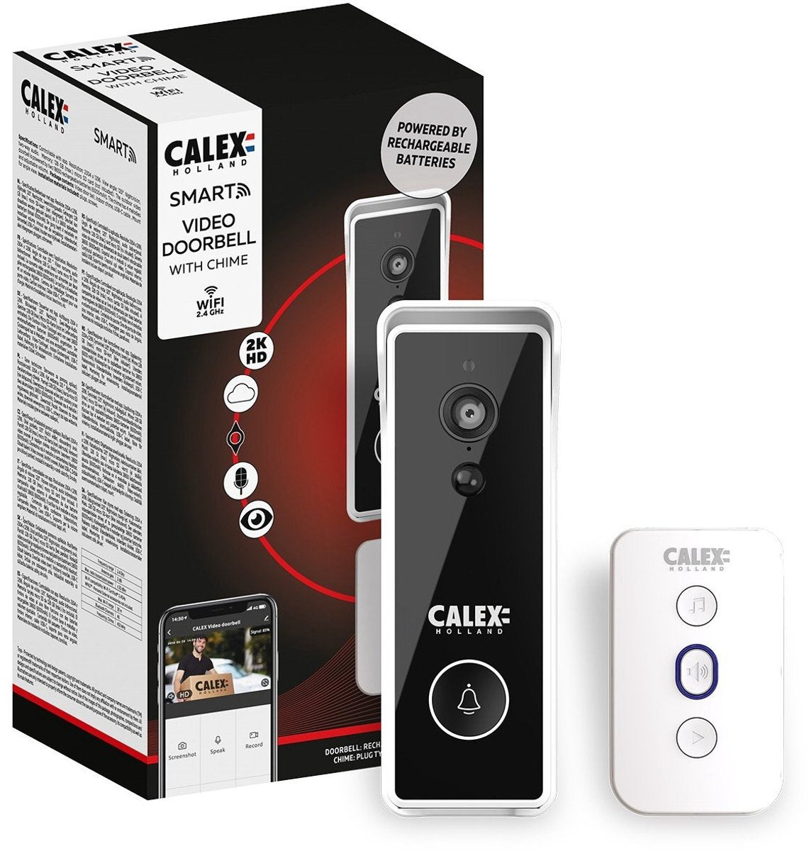 Sonnette intelligente Calex avec caméra - sonnette vidéo 2k - sans fil - incl. carillon