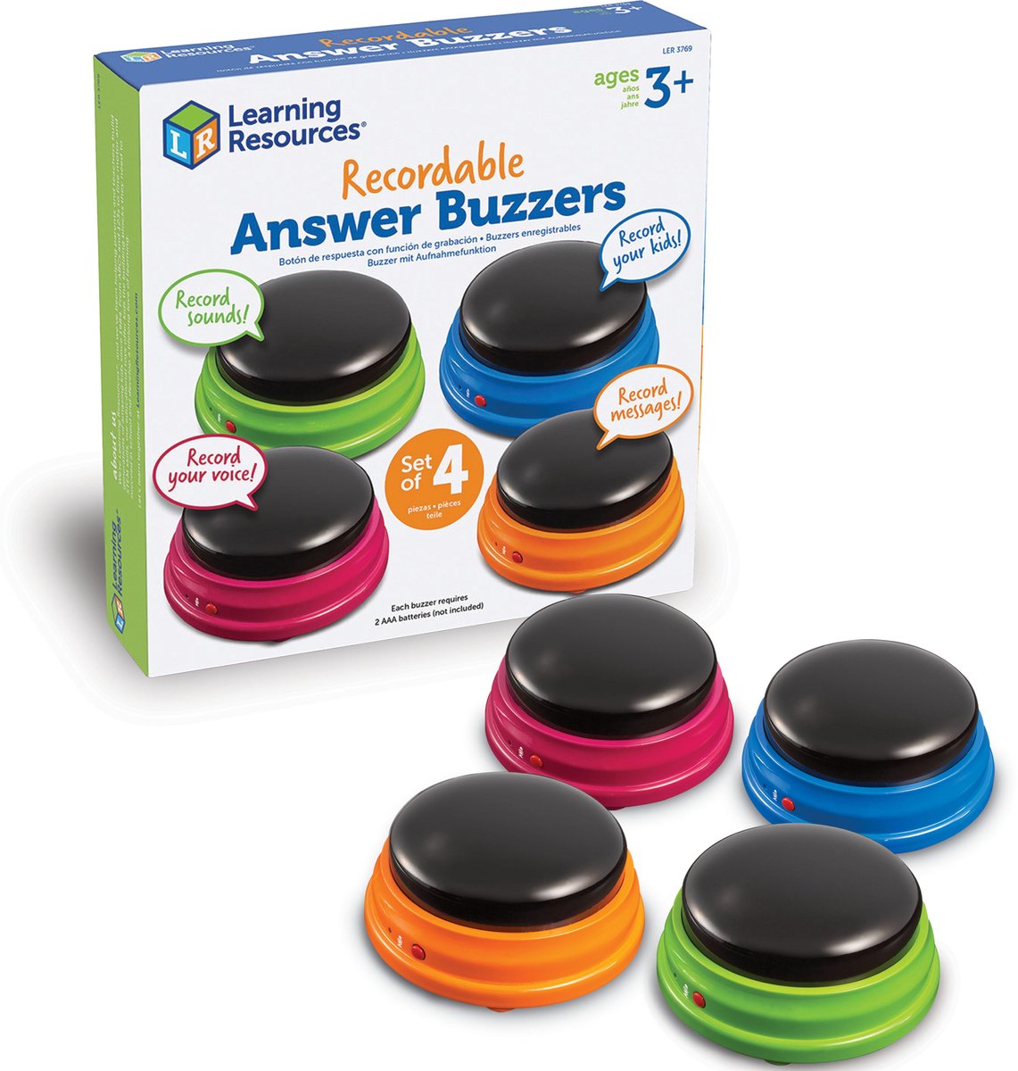 Buzzers de réponse enregistrables pour ressources d'apprentissage (ensemble de 4) -3+
