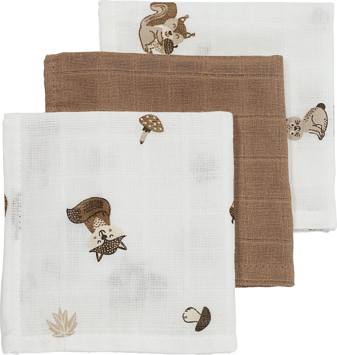 Lingettes buccales Meyco pour bébés animaux de la forêt - paquet de 3 - hydrophiles - caramel - 30x30cm