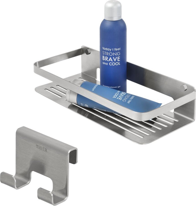 Tiger caddy - support de douche - panier de douche 32 cm avec crochet pour cabine de douche - 6-8 mm - acier inoxydable brossé