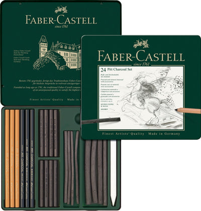 Faber-castell ensemble de charbon de bois - pitt monochrome 24 pièces - fc-112978
