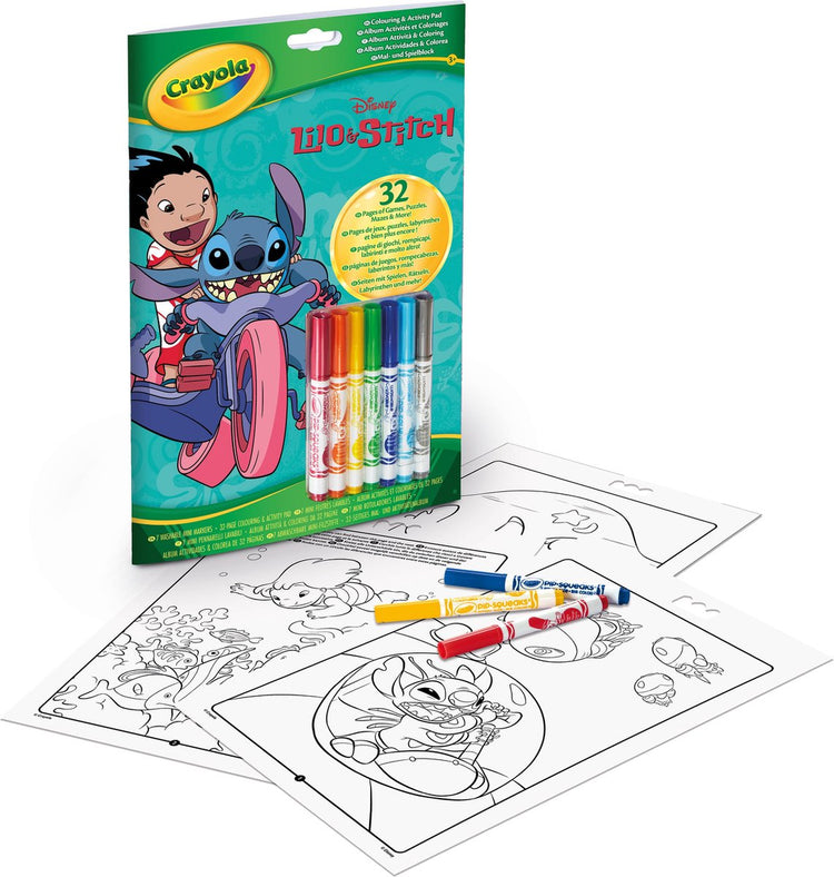 Crayola - livre de coloriage - disney lilo and stitch - 32 pages à colorier et 7 mini feutres lavables