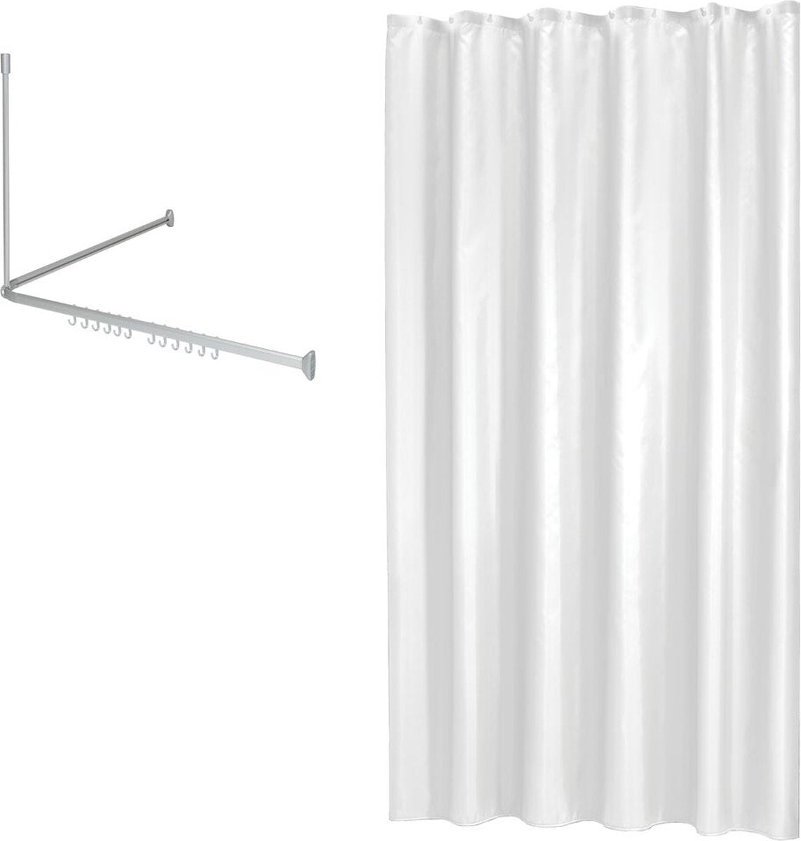 Sealskin easy roll - set de tringle à rideau de douche 90x90x90 cm avec rideau de douche 180x200 cm - aluminium mat blanc