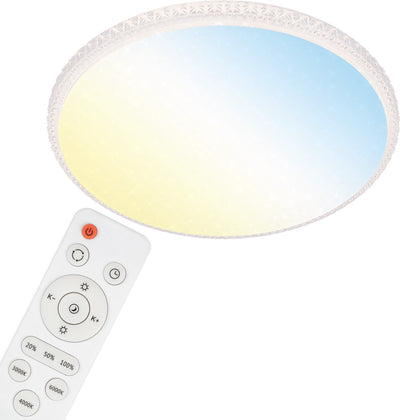 Style Briloner - plafonnier - plafonnier avec décor d'étoiles et cristaux transparents - plafonnier dimmable - incl. télécommande - incl. éclairage de nuit - fonction mémoire minuterie - blanc - ø 59,5cm - LED - 48w 4 000lm