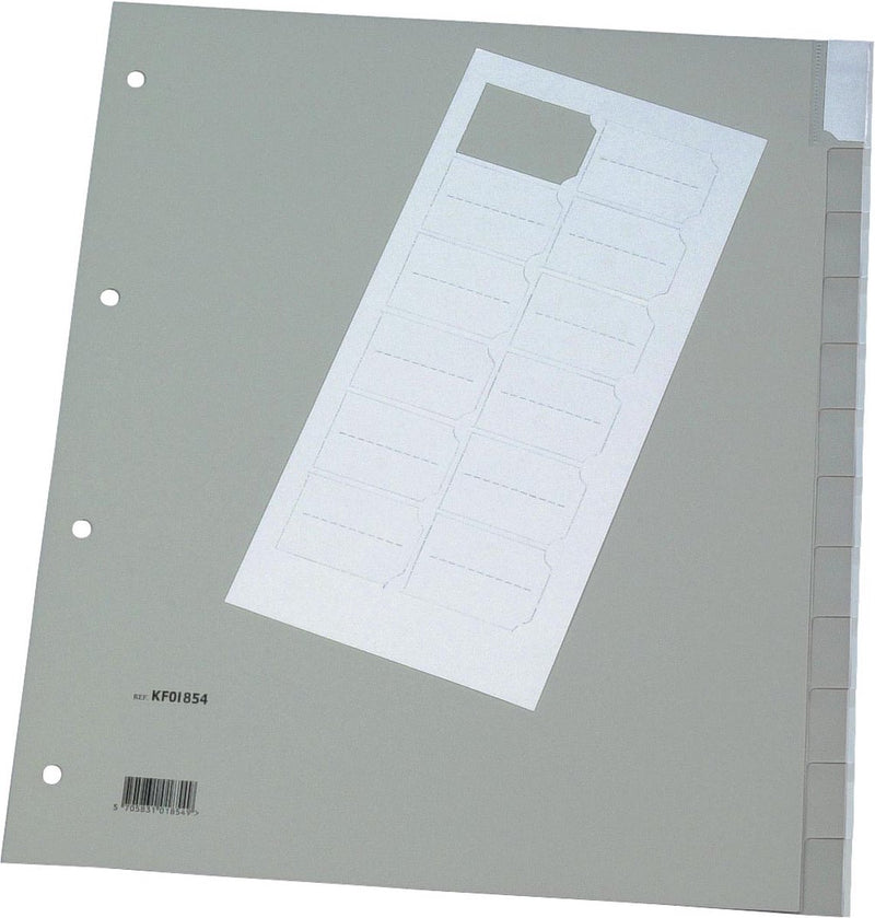 Onglets neutres Q-connect, a4, pp, 12 onglets, gris