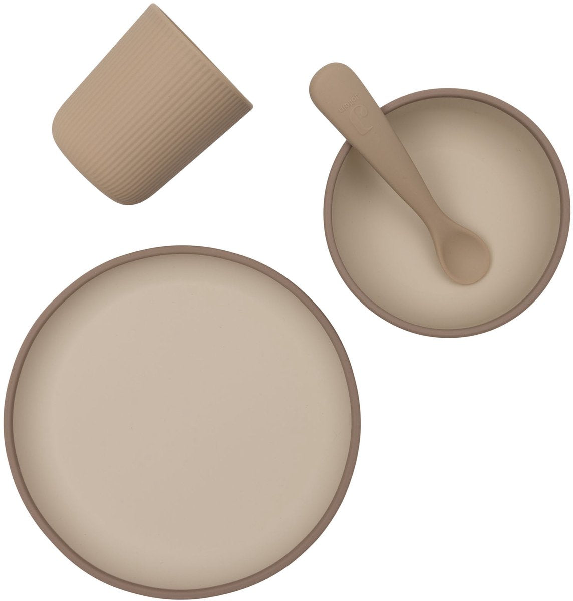 Jollein service de table enfant silicone - avec assiette, bol, tasse - tons naturels