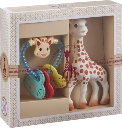 Coffret sophistiqué Sophie la girafe - jouets bébé - anneau de dentition coeur - cadeau maternité - cadeau baby shower - 4 pièces