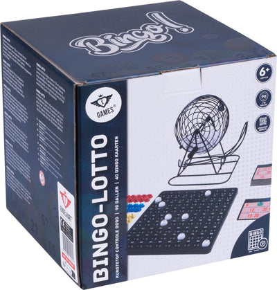 Bobine de loto de bingo Longfield – 1-90 – métal noir – ø 13,5 cm – ensemble de jeu de bingo – comprenant des boules, des cartes et des jetons – jeu de loto classique pour la maison – cœur d'ange