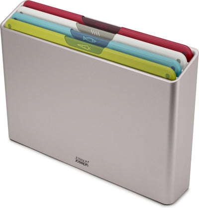Joseph joseph folio™ ensemble de planches à découper 4 pièces - grande - multicolore - code couleur - avec support de rangement - poignées en acier inoxydable