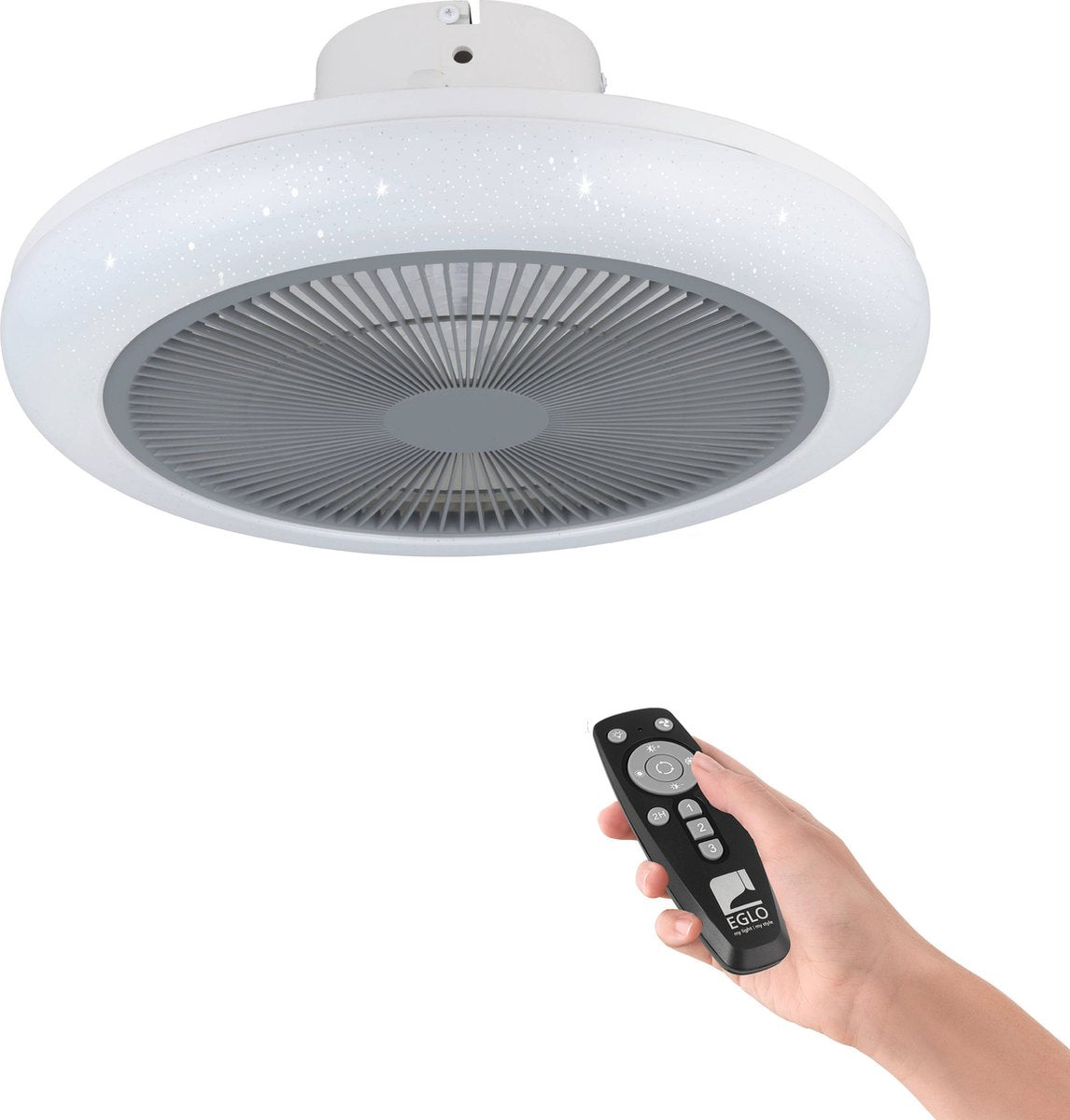 Ventilateur de plafond avec lampe Eglo Kosrena - ø 45,5 cm - 3 vitesses - lumière blanche réglable - dimmable - durée de vie plus longue - blanc gris - étoiles - scintillant