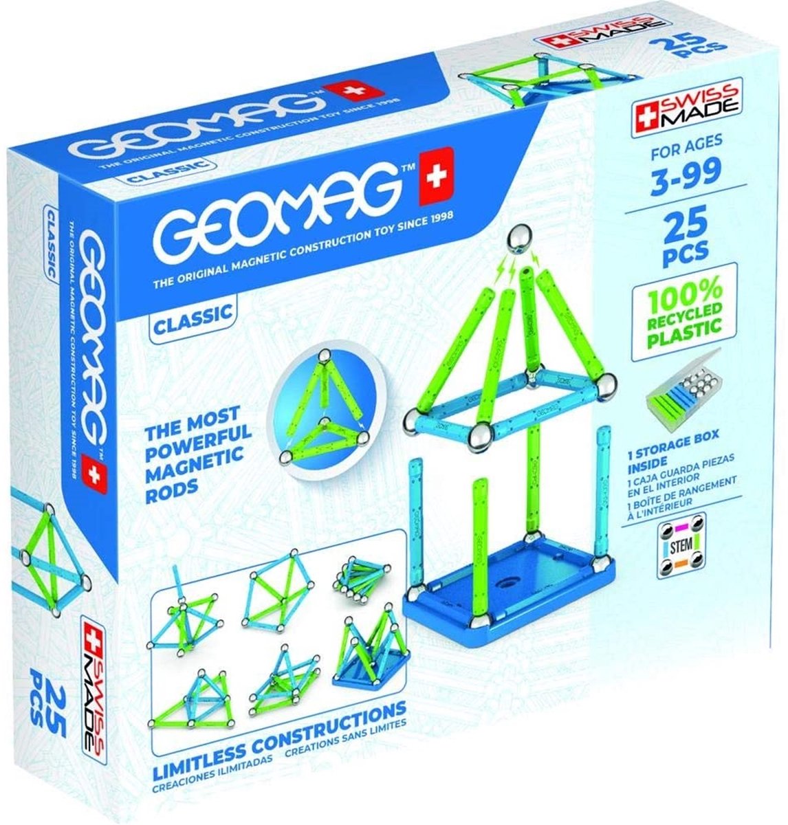 Geomag classic green line recyclé - jouets de construction magnétiques - 25 pièces - à partir de 3 ans