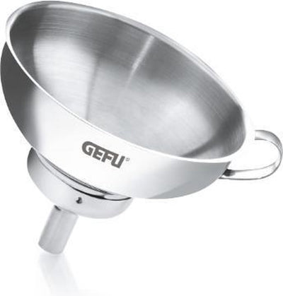 Entonnoir de mise en conserve Gefu versare - acier inoxydable - 14 cm - avec tamis et entonnoir réducteur