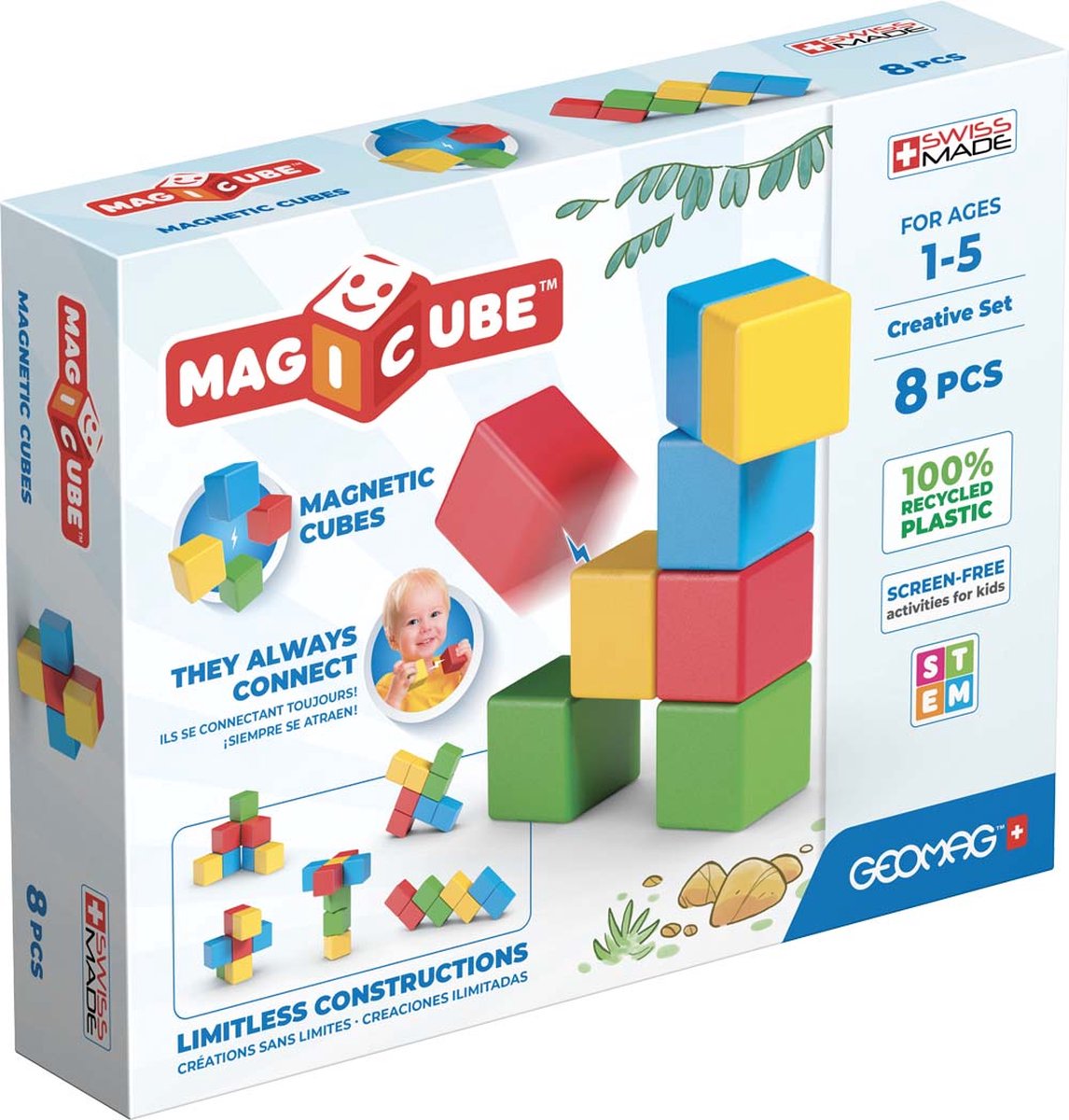 Geomag magicube creative recyclé - blocs de construction magnétiques - 12 pièces - à partir de 1 an