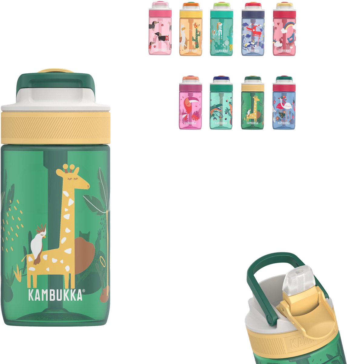 Gourde lagon Kambukka 400ml - jungle safari - avec paille intégrée - 100% étanche - gourde pour enfant