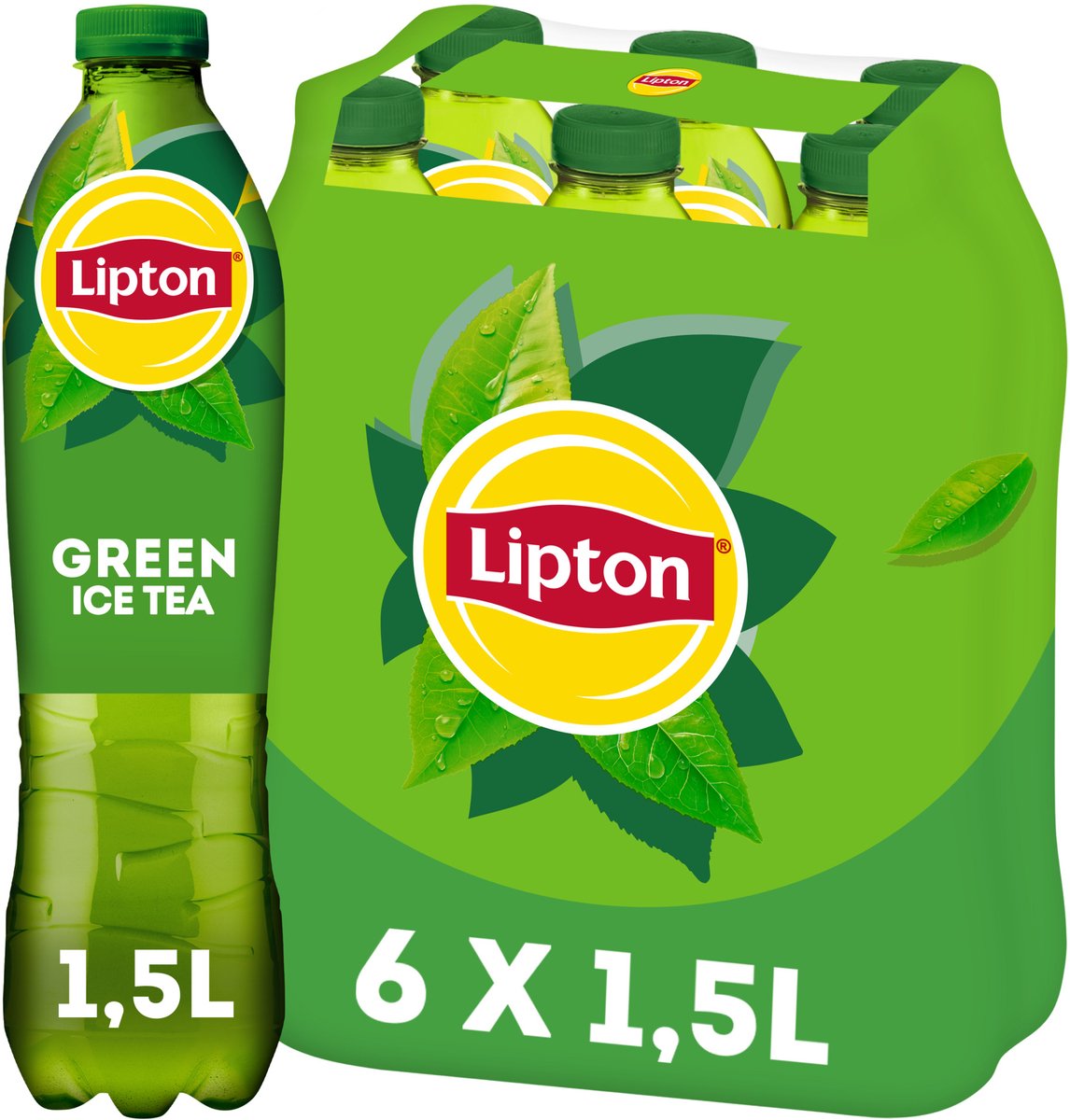 Bouteille verte de thé glacé Lipton - original - faible en sucre - 6 x 1500 ml - pack économique