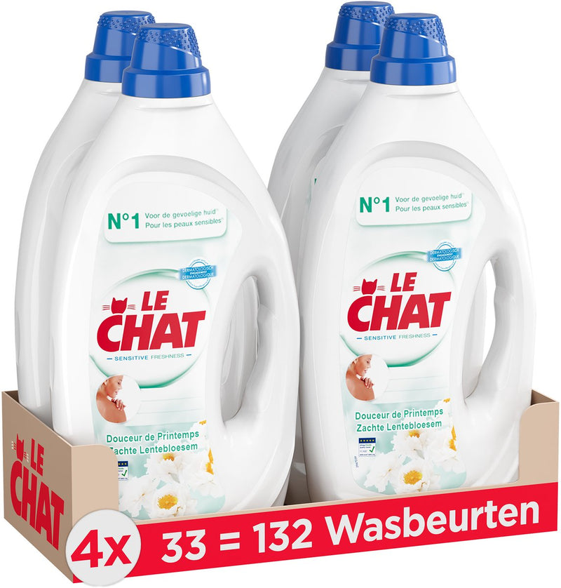 Le chat gel fraîcheur sensible - lessive liquide - convient à tout le linge - pack économique - 4 x 33 lavages