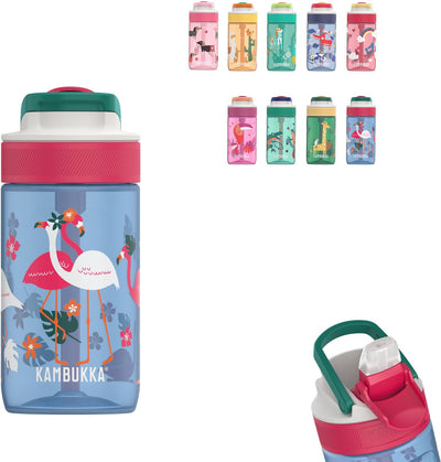 Gourde lagon Kambukka 400ml -flamant bleu avec paille intégrée - gourde pour enfant
