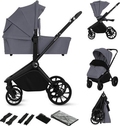 Lionelo mika plus - poussette 2en1 - ensemble XXL - polyvalent et toute l'année - grandes roues - jusqu'à 22 kg - utilisation d'une seule main - pour tous types de terrains - ensemble d'accessoires