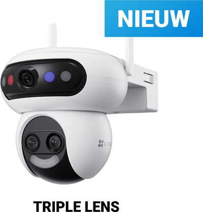 Caméra de sécurité intelligente Ezviz H90F - caméra WiFi extérieure - triple objectif 3K - fonctionne avec Google Assistant Alexa - vision nocturne de détection de personne - blanc