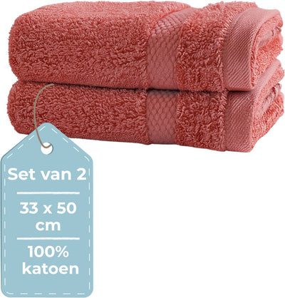 Faire taire. serviette d'invité Living Hush Living - lot de 2 - 33×50 cm - 100% coton - qualité lourde 500g m2 - bordure élégante et boucle de suspension - corail