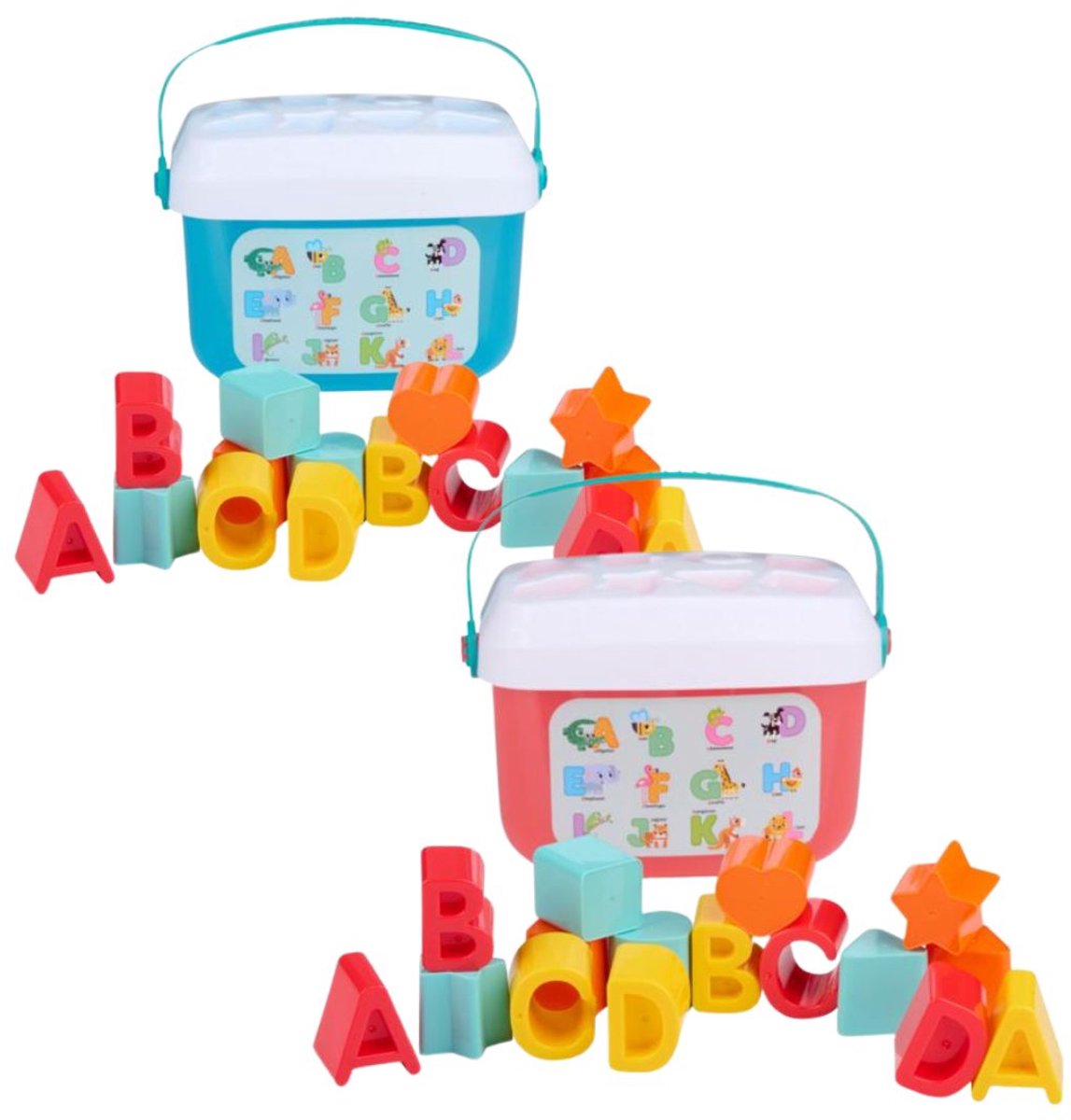 Jouons, jouons ensemble de tri de formes de l'alphabet - 16 pièces - jouets éducatifs avec lettres et formes - avec seau de rangement - assortis
