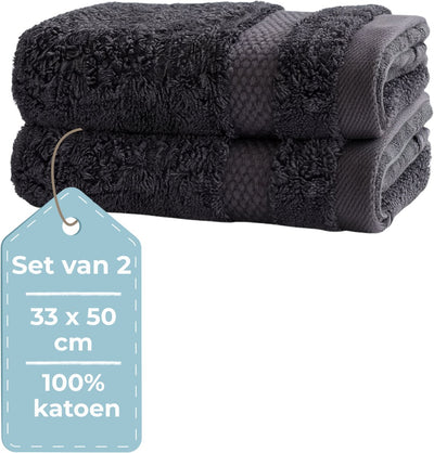 Faire taire. serviette d'invité Living Hush Living - lot de 2 - 33×50 cm - 100% coton - qualité lourde 500g m2 - bordure élégante et boucle de suspension - anthracite