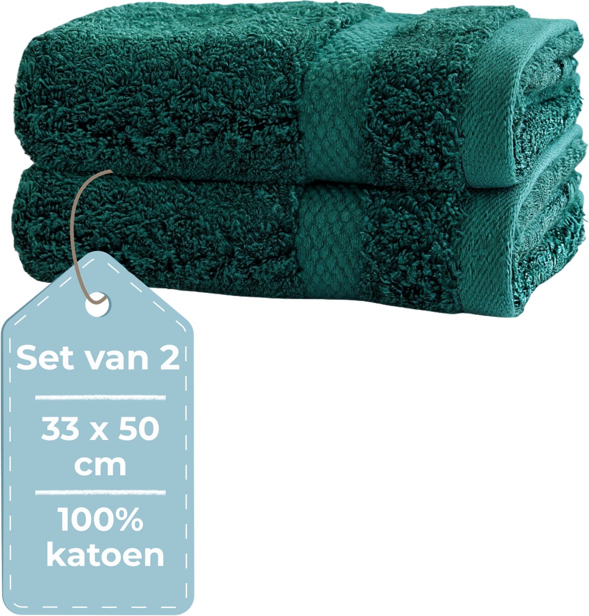 Faire taire. serviette d'invité Living Hush Living - lot de 2 - 33×50 cm - 100% coton - qualité lourde 500g m2 - bordure élégante et boucle de suspension - vert foncé