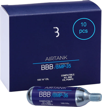Bbb cycling airtank cartouches de co2 16 grammes - mini pompe - pompe à vélo cartouche c02 10 pièces - convient pour mini pompe - bmp-35