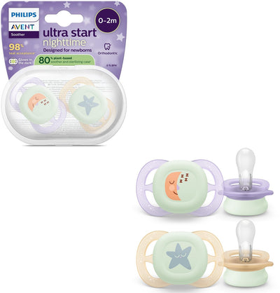 Philips avent ultra start night – sucette en silicone phosphorescente – 0-2 mois – 2 pièces - scf075 17