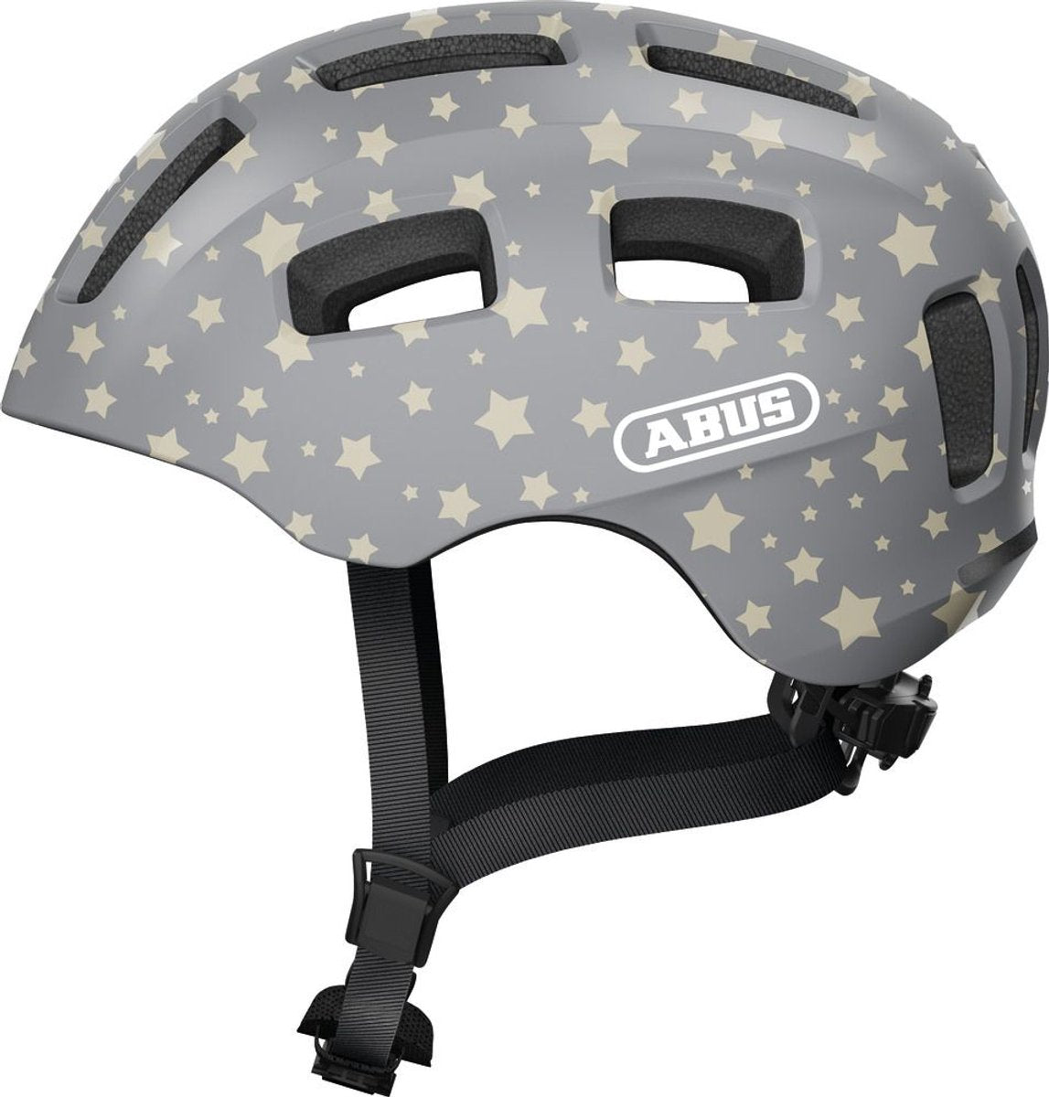 Casque de vélo Abus youn-i 2.0 - avec lumière pour enfants, adolescents et jeunes adultes - pour filles et garçons - gris avec motif étoile, taille s