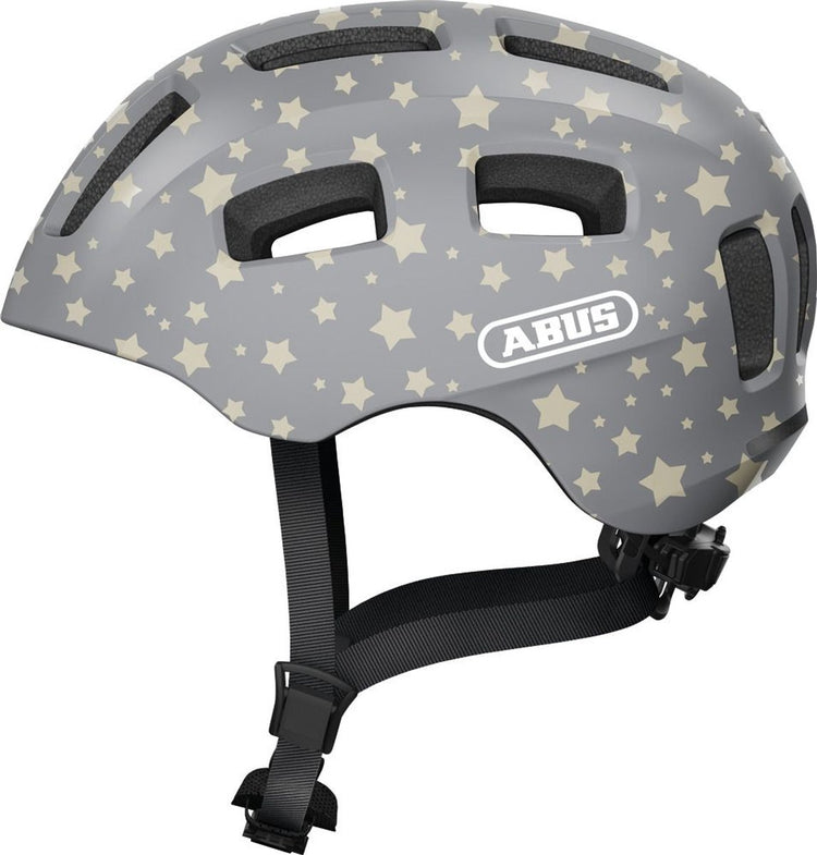 Casque de vélo Abus youn-i 2.0 - avec lumière pour enfants, adolescents et jeunes adultes - pour filles et garçons - gris avec motif étoile, taille s