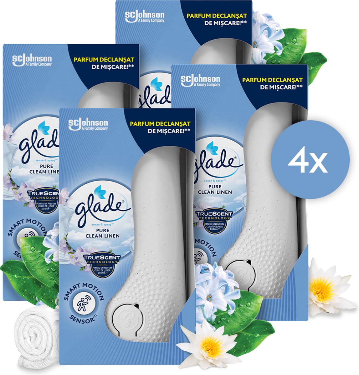 Glade sense support de pulvérisation pur linge propre 4 x