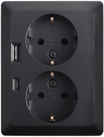 Ion industries - prise encastrée - 2 voies - ra - usb-a + usb-c noir mat