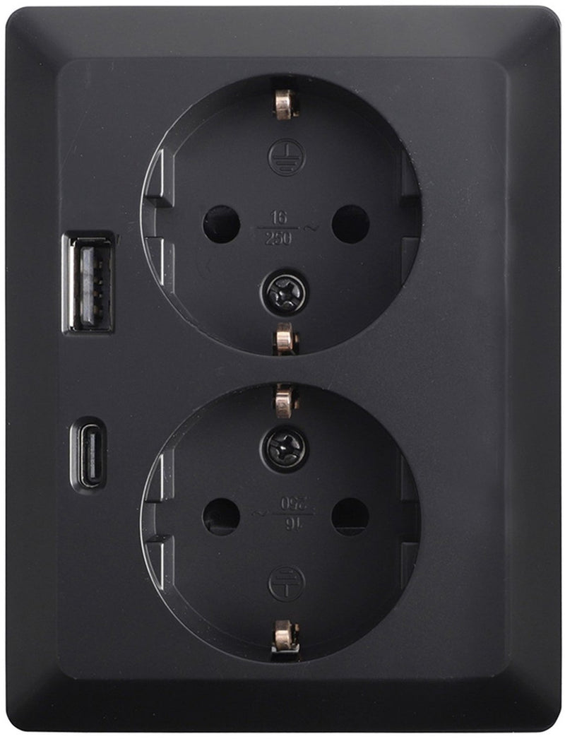 Ion industries - prise encastrée - 2 voies - ra - usb-a + usb-c noir mat