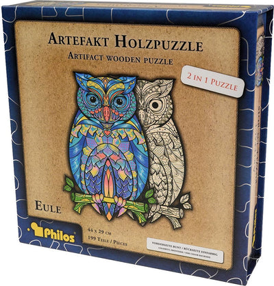 Philos puzzle en bois animaux 2 en 1 hibou puzzle 199 pièces.