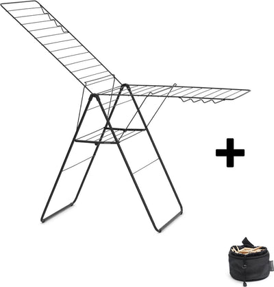 Brabantia hangon étendoir 25m - étendoir à linge pliable - avec sac à pinces à linge - noir mat