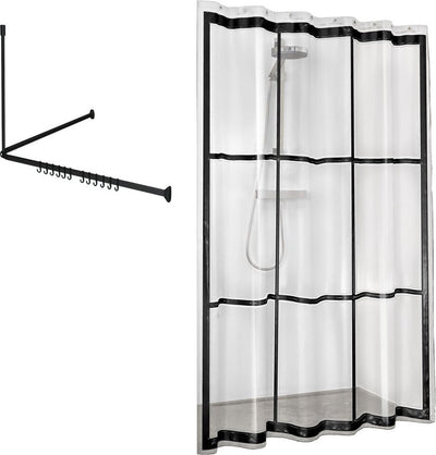 Sealskin easy roll - set de tringle à rideau de douche 90x90x90 cm avec rideau de douche 180x200 cm - noir transparent