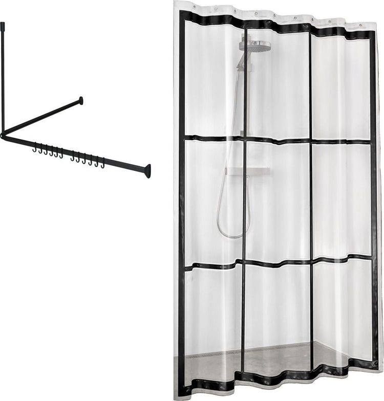 Sealskin easy roll - set de tringle à rideau de douche 90x90x90 cm avec rideau de douche 180x200 cm - noir transparent