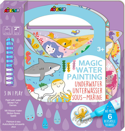 Peinture à l'eau magique Avenir : livre sous l'eau 21,7x2x22,7cm, 6 pages réutilisables avec jeu 3 en 1, 3+