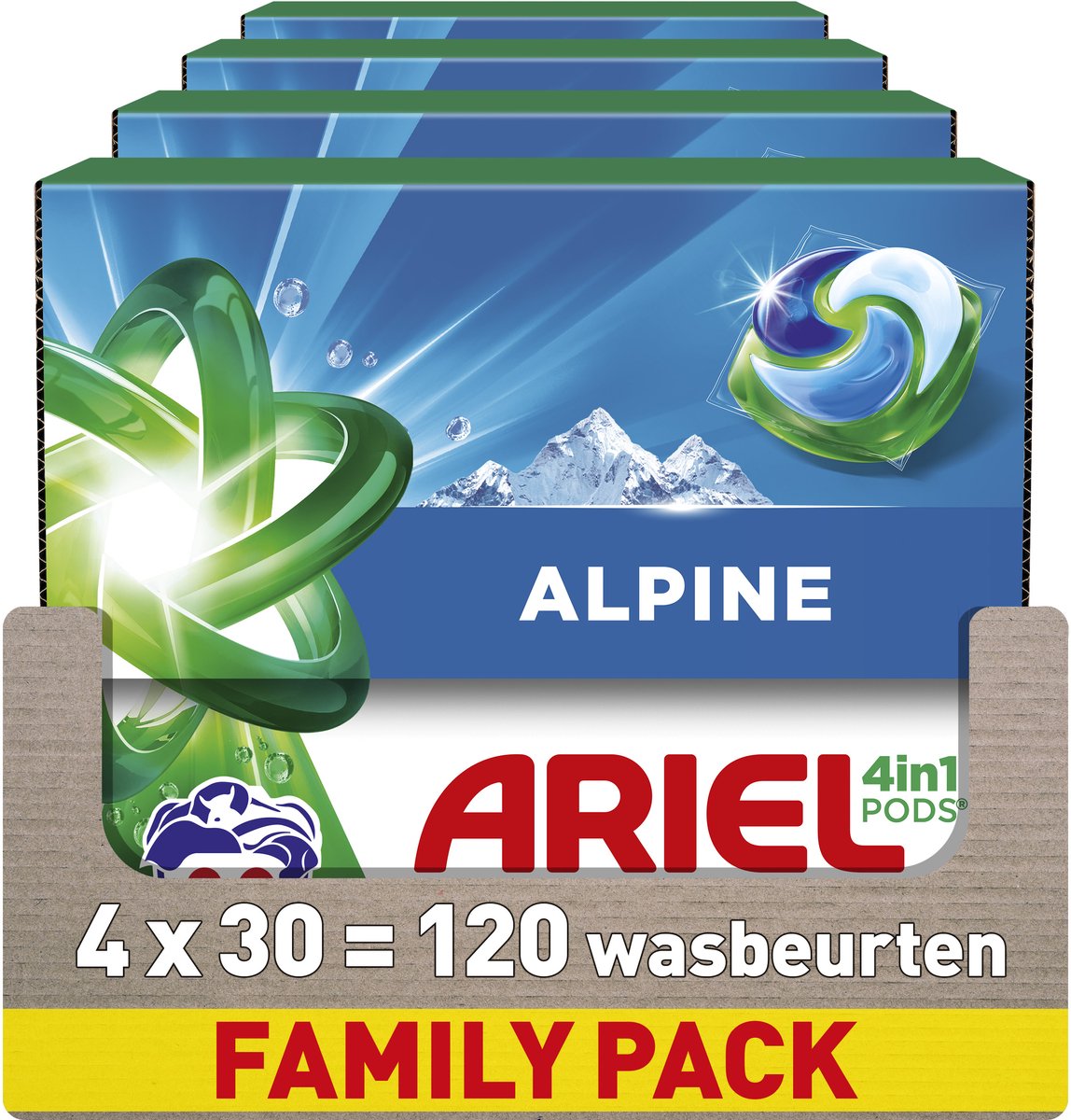 Dosettes de lessive Ariel 4en1 alpine - 4 x 30 lavages